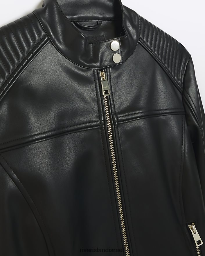 לבוש River Island מעיל אופנוענים דמוי עור שָׁחוֹר נשים BDZ4083769