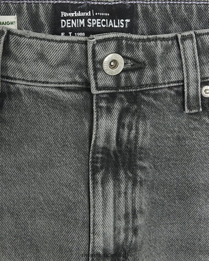 לבוש River Island ג'ינס ישר עם מותניים גבוהים דהויים אפור נשים BDZ4083771