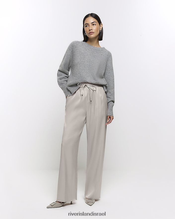 לבוש River Island מכנסיים רחבים בז' נשים BDZ4083773