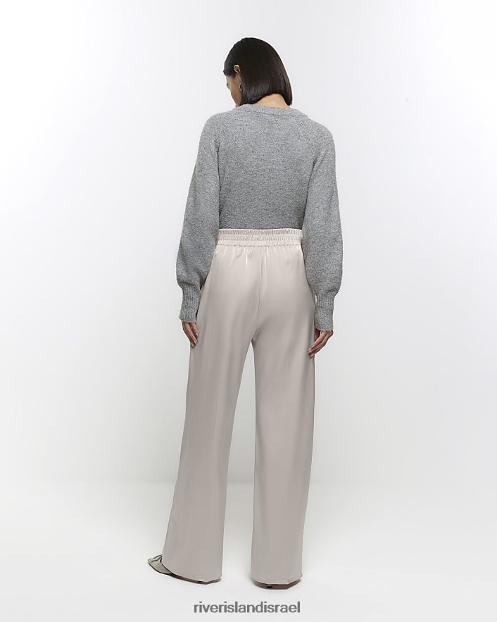 לבוש River Island מכנסיים רחבים בז' נשים BDZ4083773