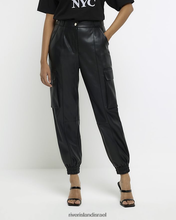 לבוש River Island מכנסי מטען מעור מלאכותי שָׁחוֹר נשים BDZ4083774
