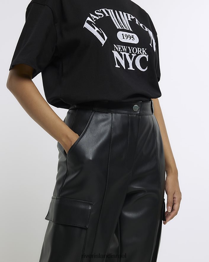 לבוש River Island מכנסי מטען מעור מלאכותי שָׁחוֹר נשים BDZ4083774