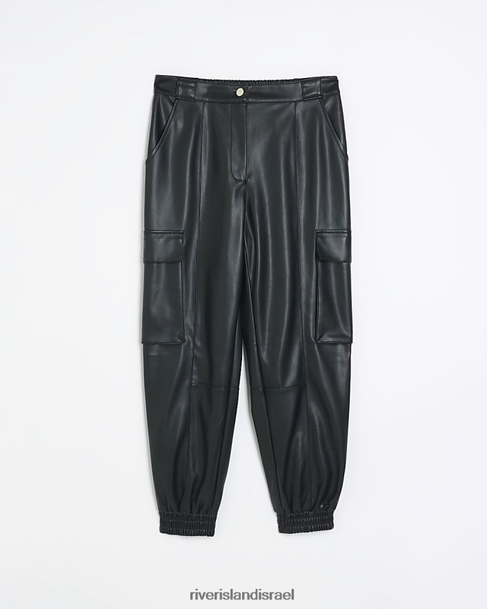 לבוש River Island מכנסי מטען מעור מלאכותי שָׁחוֹר נשים BDZ4083774