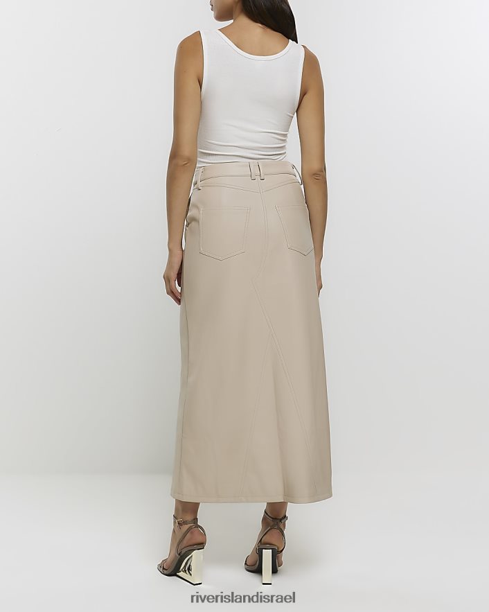 לבוש River Island חצאית מידי מעור מלאכותי קרם נשים BDZ4083775