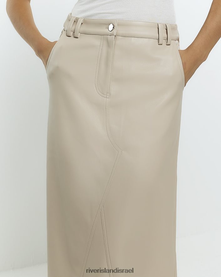 לבוש River Island חצאית מידי מעור מלאכותי קרם נשים BDZ4083775