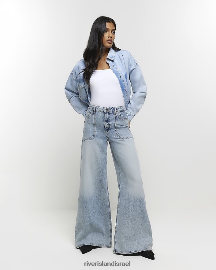 לבוש River Island ג'ינס רחב מותן גבוה כְּחוֹל נשים BDZ4083777