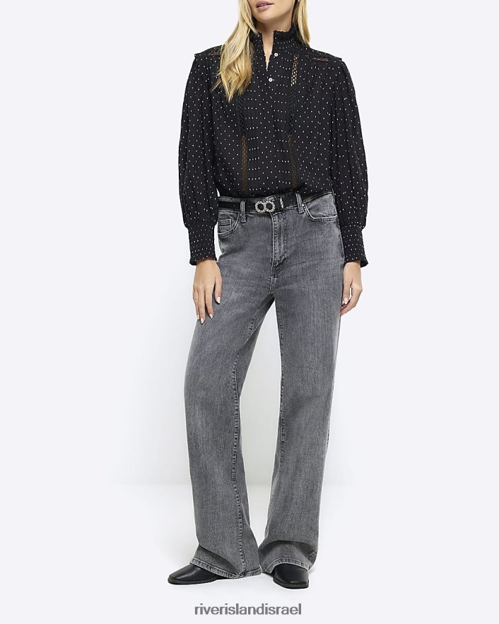 לבוש River Island נקודה בחולצה ויקטוריאנית שָׁחוֹר נשים BDZ4083782