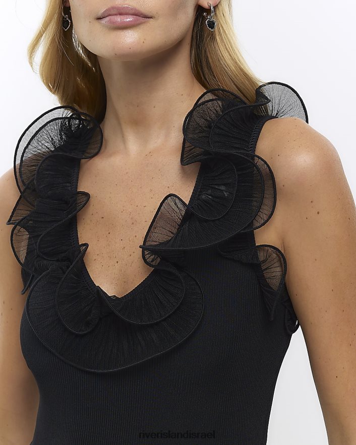 לבוש River Island בגד גוף סלסול שָׁחוֹר נשים BDZ4083791