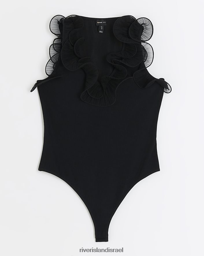 לבוש River Island בגד גוף סלסול שָׁחוֹר נשים BDZ4083791