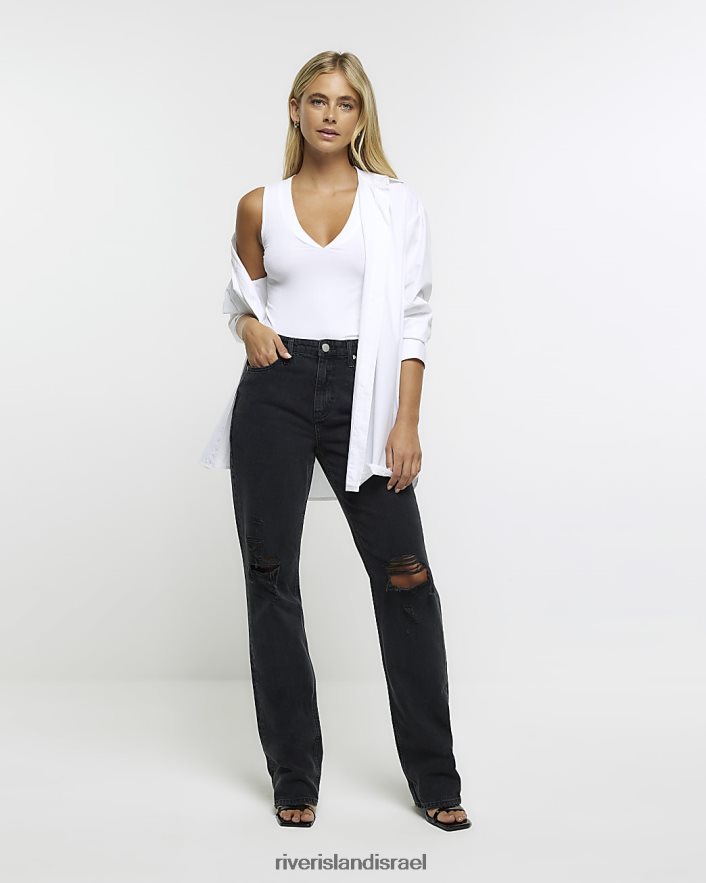 לבוש River Island ג'ינס ישר עם מותניים קרועים שָׁחוֹר נשים BDZ4083793