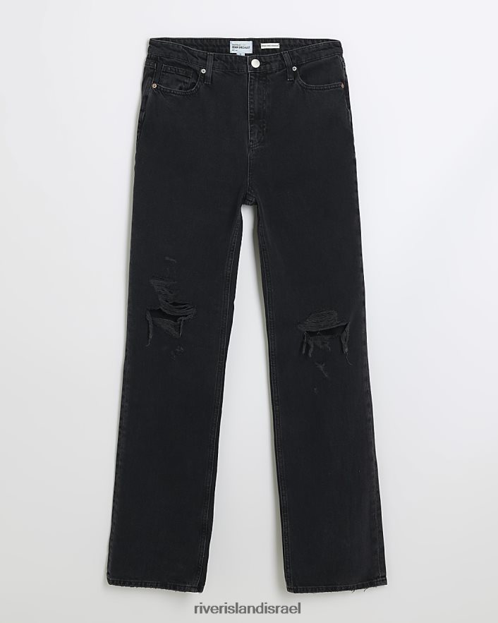 לבוש River Island ג'ינס ישר עם מותניים קרועים שָׁחוֹר נשים BDZ4083793