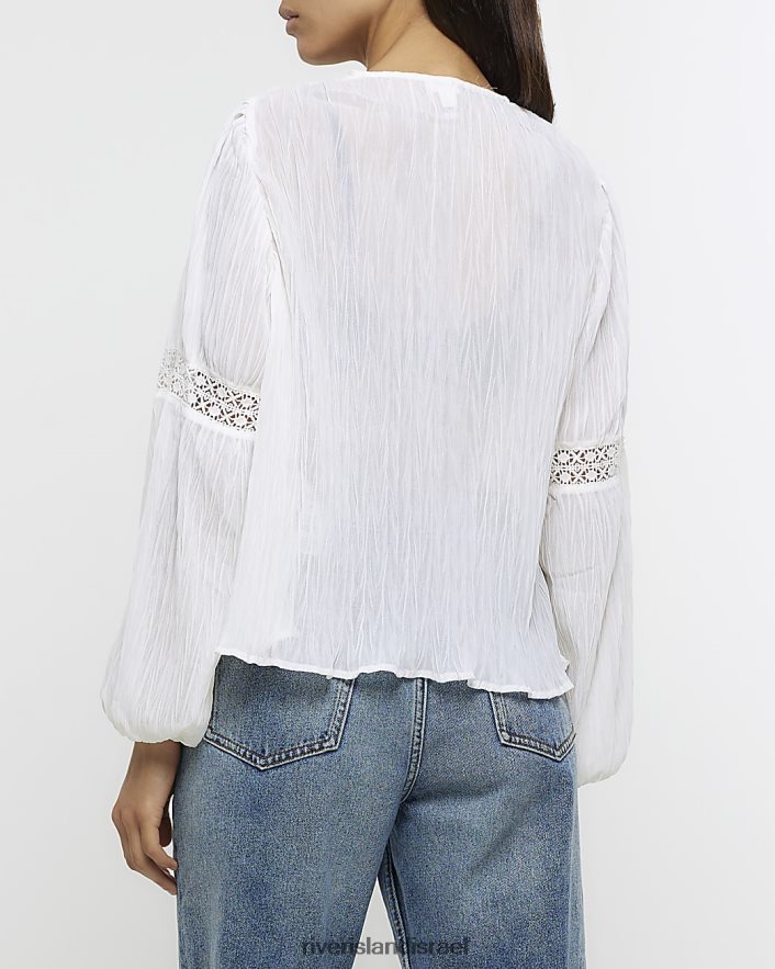לבוש River Island חולצת תחרה שיפון לבן נשים BDZ4083797