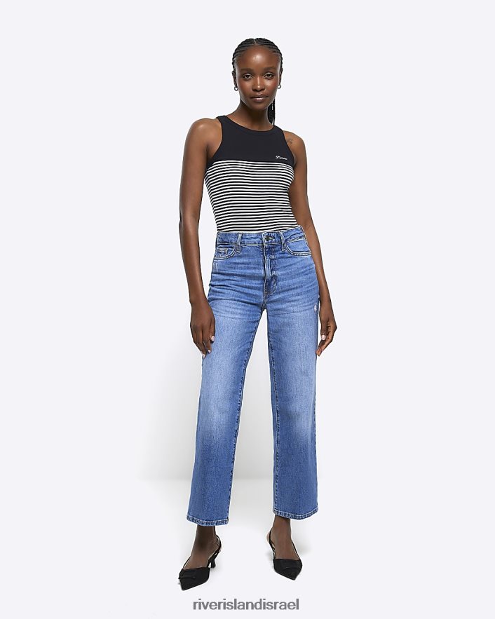 לבוש River Island ג'ינס בגזרה רחבה בגזרה גבוהה כְּחוֹל נשים BDZ4083801