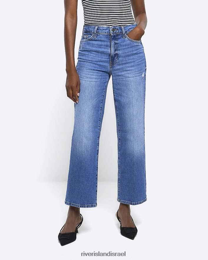 לבוש River Island ג'ינס בגזרה רחבה בגזרה גבוהה כְּחוֹל נשים BDZ4083801