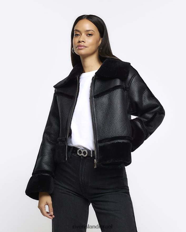 לבוש River Island מעיל טייסים דמוי עור שָׁחוֹר נשים BDZ4083808