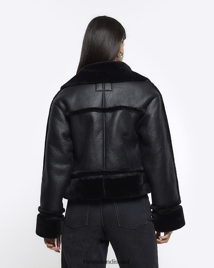 לבוש River Island מעיל טייסים דמוי עור שָׁחוֹר נשים BDZ4083808