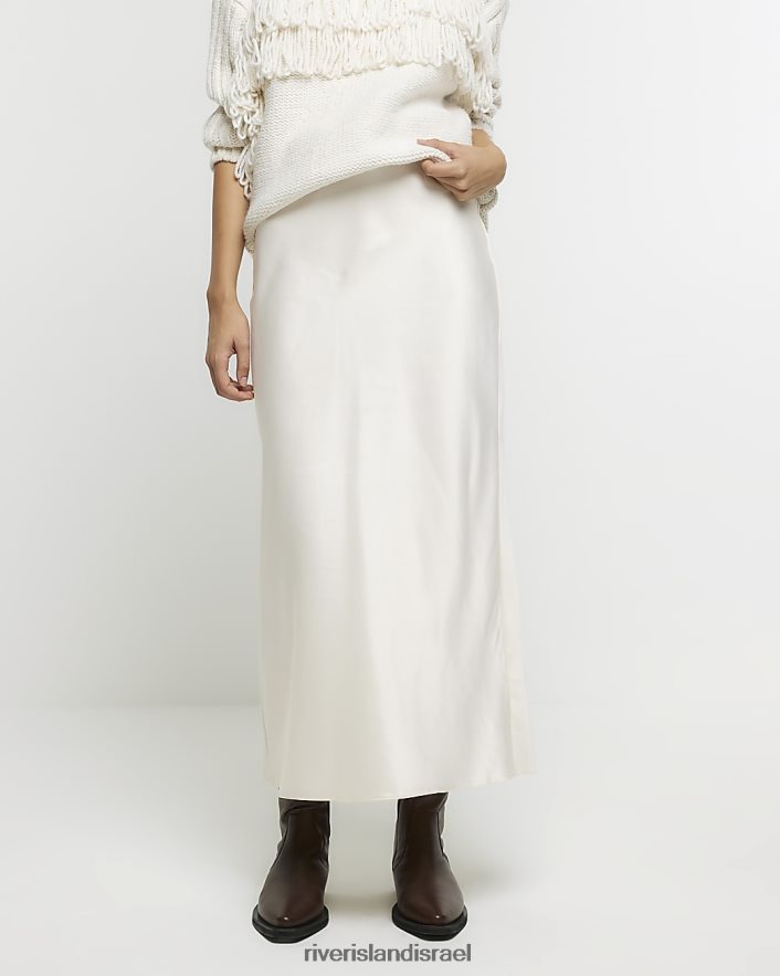 לבוש River Island חצאית מקסי סאטן קרם נשים BDZ4083809