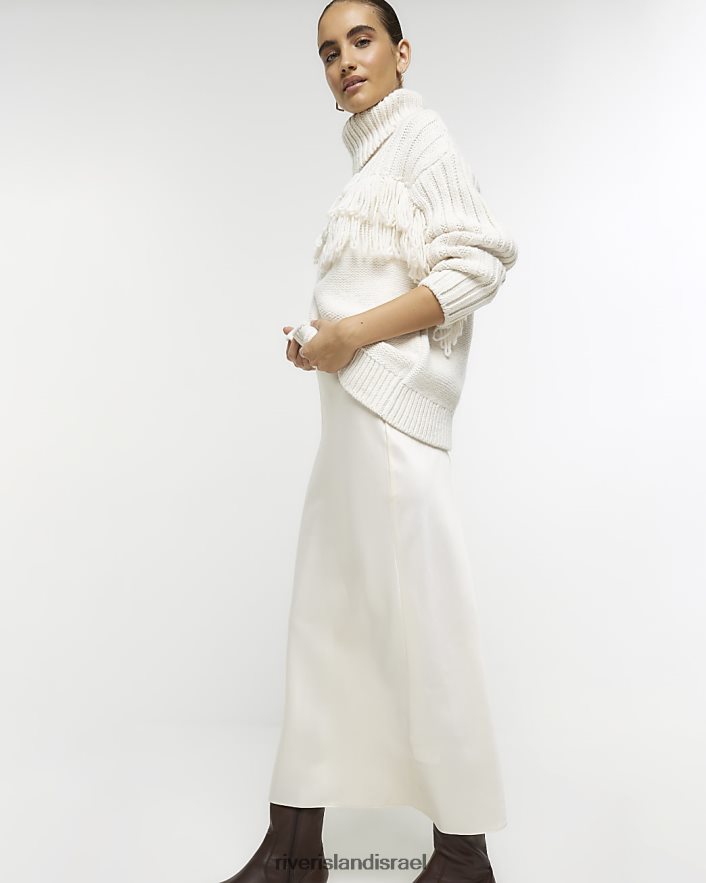 לבוש River Island חצאית מקסי סאטן קרם נשים BDZ4083809