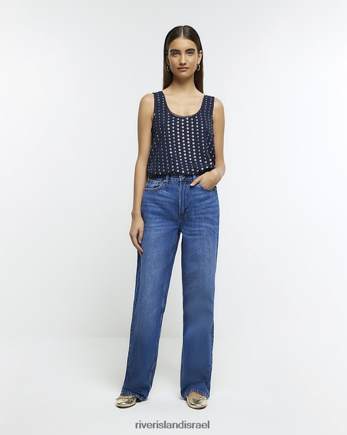 לבוש River Island גופיית פאייטים חיל הים נשים BDZ4083814