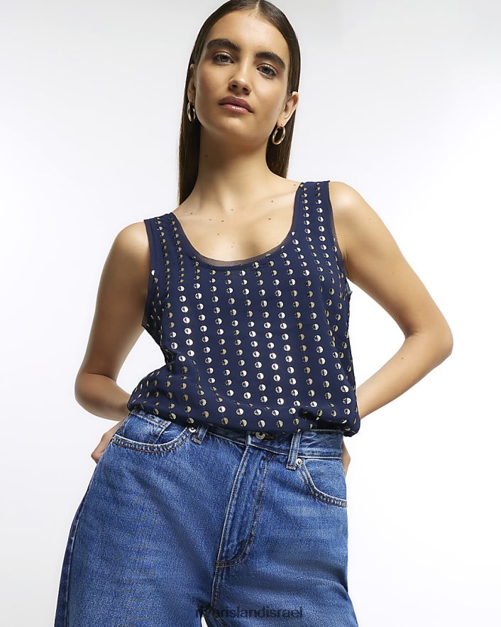 לבוש River Island גופיית פאייטים חיל הים נשים BDZ4083814