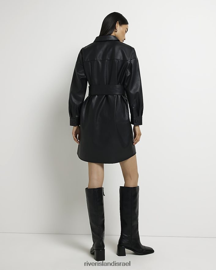 לבוש River Island שמלת מיני חולצה מעור מלאכותי שָׁחוֹר נשים BDZ4083816