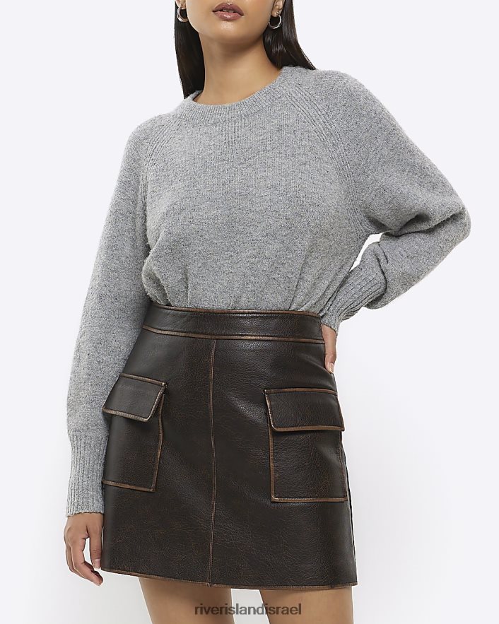 לבוש River Island חצאית מיני מצוקה מעור מלאכותי חום נשים BDZ4083824