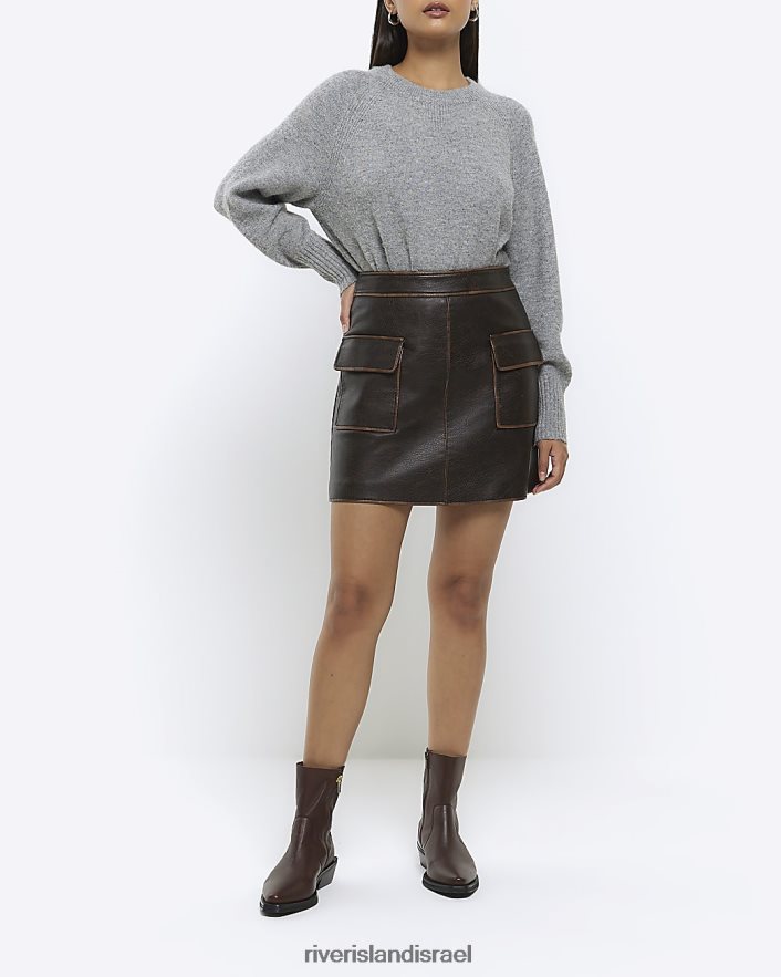 לבוש River Island חצאית מיני מצוקה מעור מלאכותי חום נשים BDZ4083824