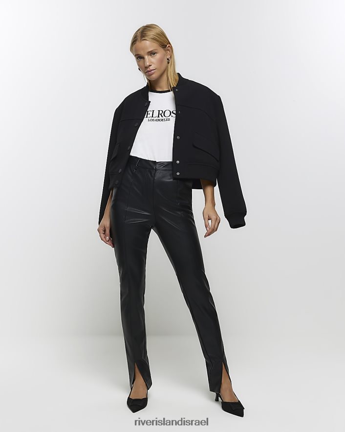 לבוש River Island מכנסיים מפוצלים מעור מלאכותי שָׁחוֹר נשים BDZ4083828