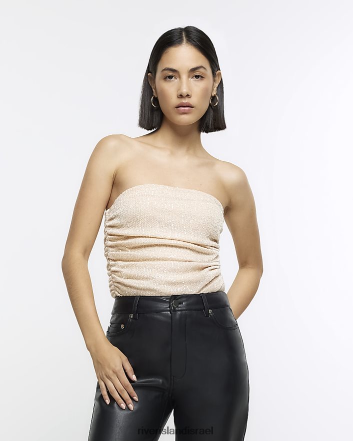 לבוש River Island טופ בנדו נצנצים קרם נשים BDZ408383