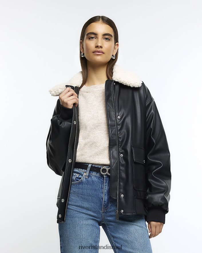 לבוש River Island ז'קט בומבר של שרלינג שָׁחוֹר נשים BDZ4083830