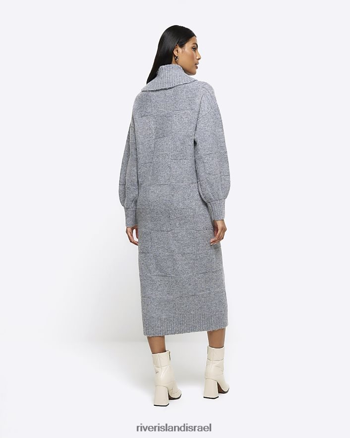 לבוש River Island שמלת מידי מגשרה עם צווארון רול במרקם אפור נשים BDZ4083835