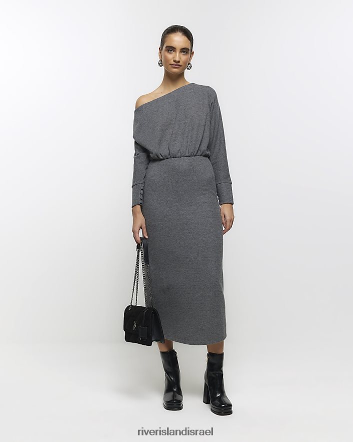 לבוש River Island שמלת מקסי סווטשירט אסימטרית אפור נשים BDZ4083836