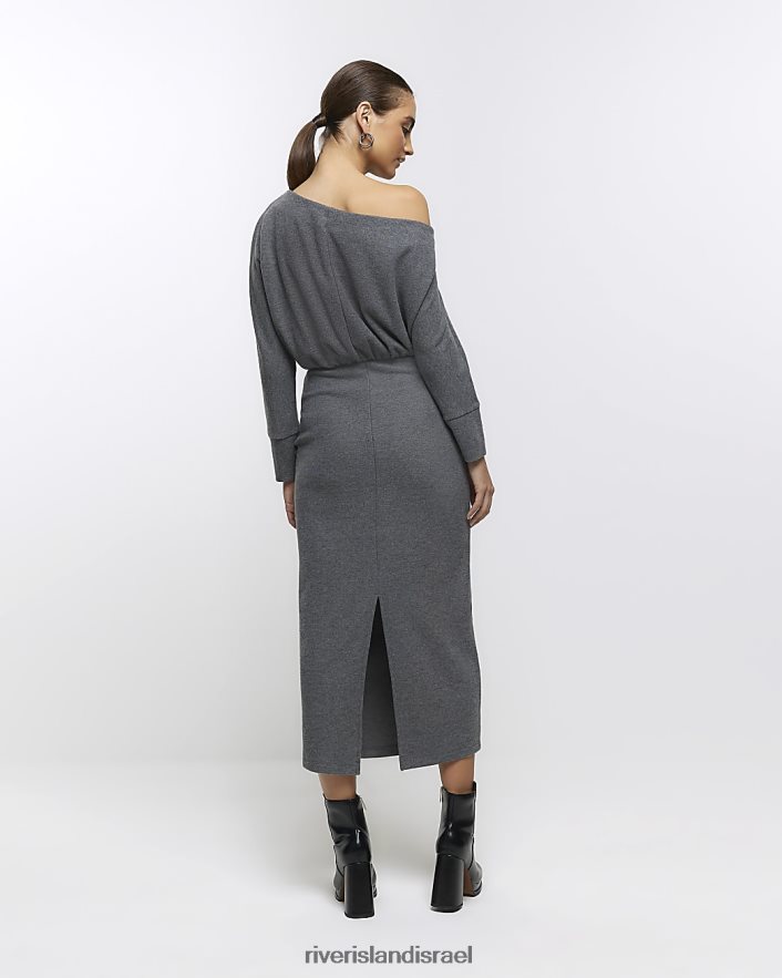 לבוש River Island שמלת מקסי סווטשירט אסימטרית אפור נשים BDZ4083836
