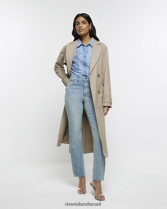 לבוש River Island חולצת ג'ינס מעוטרת כְּחוֹל נשים BDZ4083839