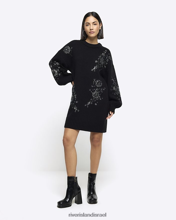 לבוש River Island שמלת מיני מגשר מעוטרת שָׁחוֹר נשים BDZ4083843