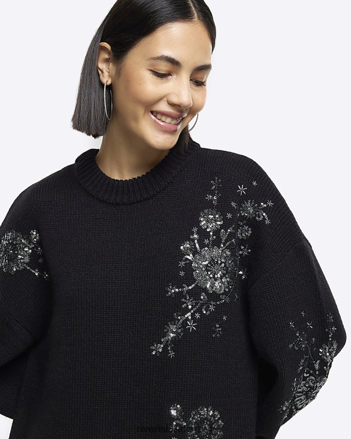 לבוש River Island שמלת מיני מגשר מעוטרת שָׁחוֹר נשים BDZ4083843
