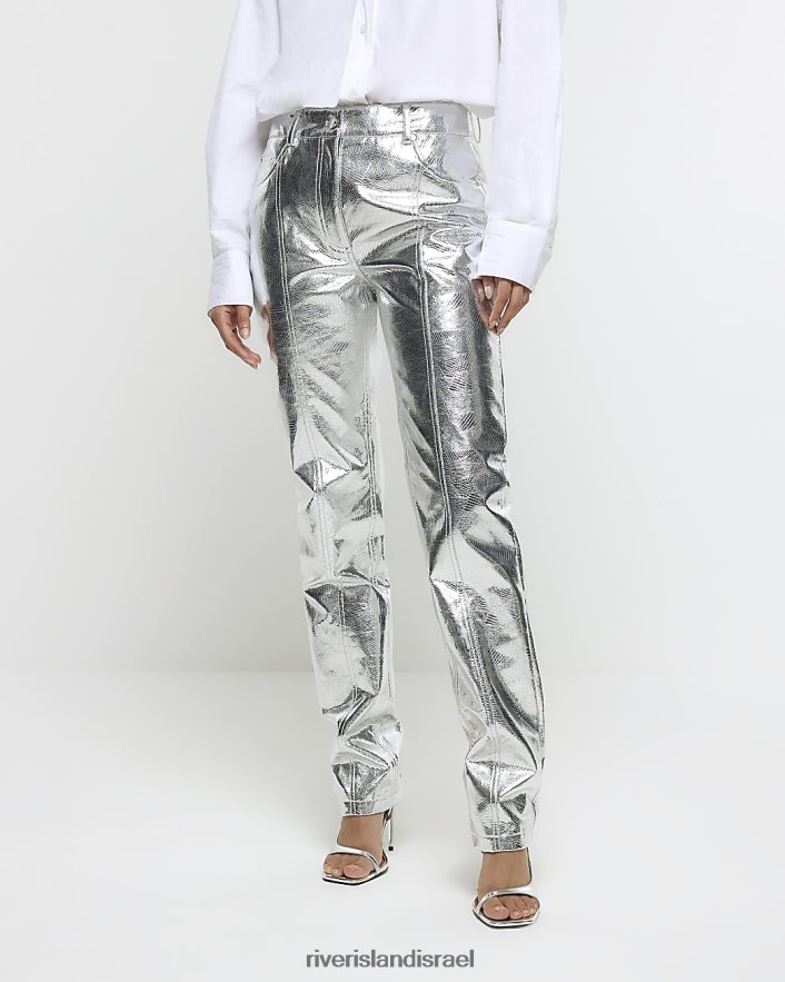 לבוש River Island מכנסיים ישרים מטאליים כסף נשים BDZ4083844