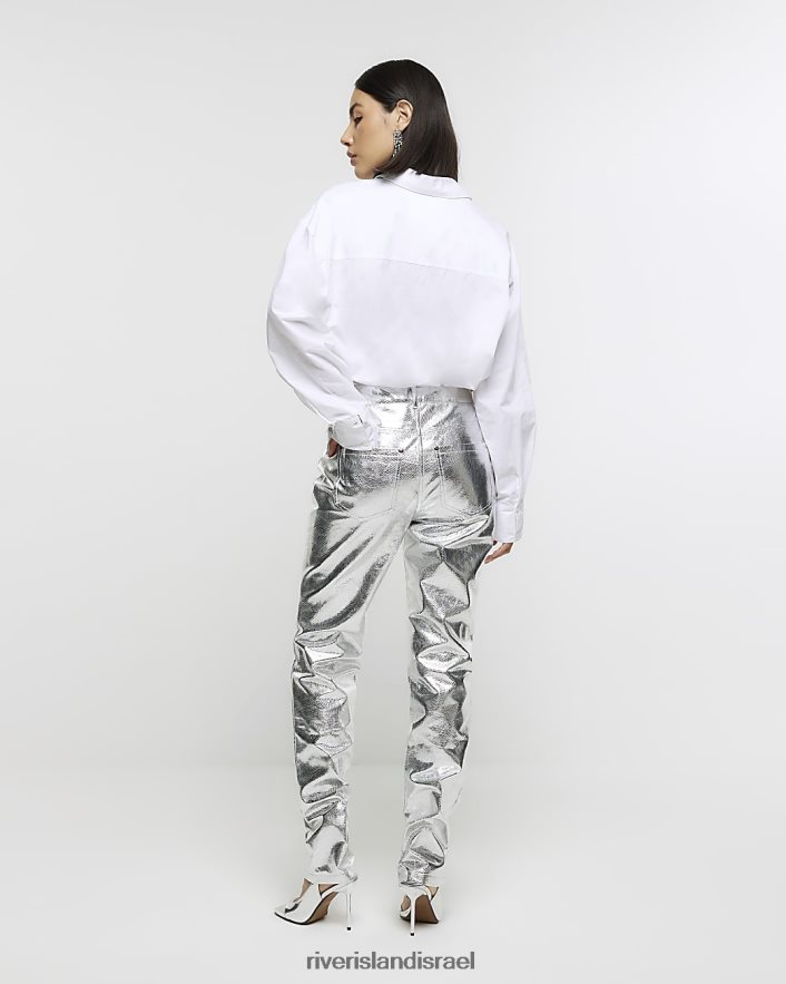 לבוש River Island מכנסיים ישרים מטאליים כסף נשים BDZ4083844
