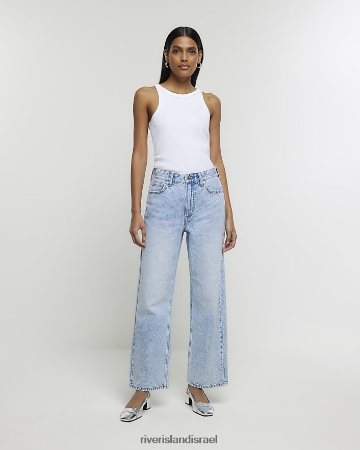 לבוש River Island ג'ינס ישר רגוע בגזרה גבוהה כְּחוֹל נשים BDZ4083849