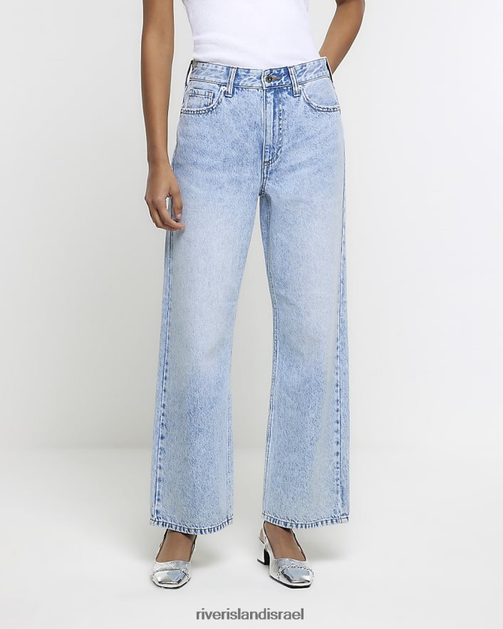 לבוש River Island ג'ינס ישר רגוע בגזרה גבוהה כְּחוֹל נשים BDZ4083849