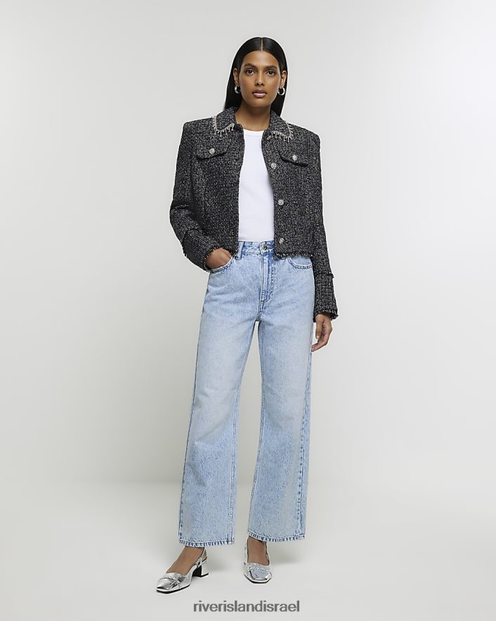 לבוש River Island ג'ינס ישר רגוע בגזרה גבוהה כְּחוֹל נשים BDZ4083849