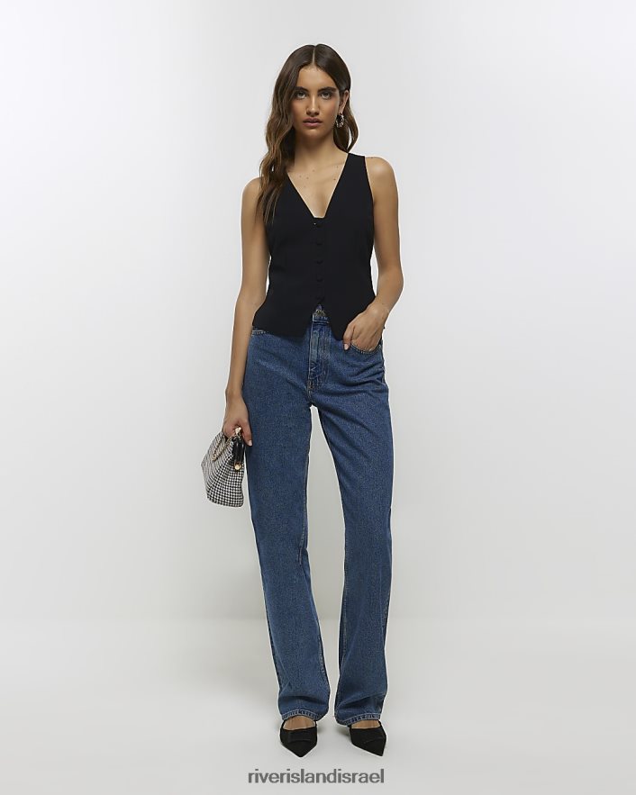 לבוש River Island חזייה קדמית בכפתור שָׁחוֹר נשים BDZ4083851