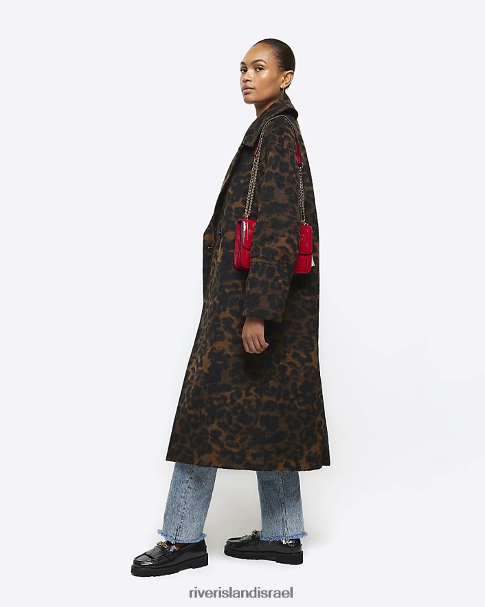 לבוש River Island מעיל אוברסייז בהדפס חיות חום נשים BDZ4083852