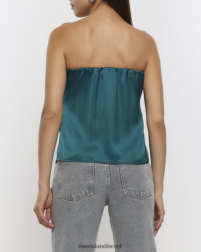 לבוש River Island טופ בנדו סאטן ירוק נשים BDZ4083854