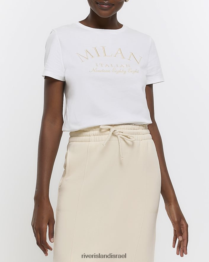 לבוש River Island חולצת טריקו רקומה לבן נשים BDZ4083855