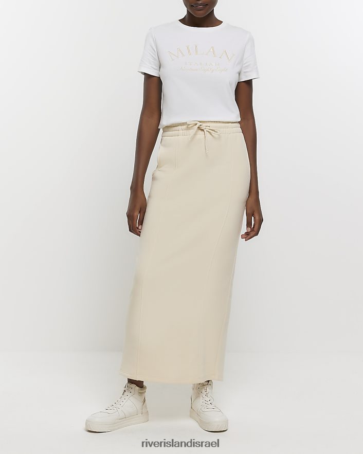 לבוש River Island חולצת טריקו רקומה לבן נשים BDZ4083855