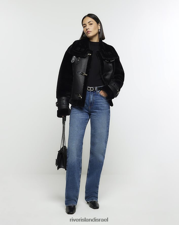 לבוש River Island מעיל טייסים דמוי עור מלאכותי שָׁחוֹר נשים BDZ4083858