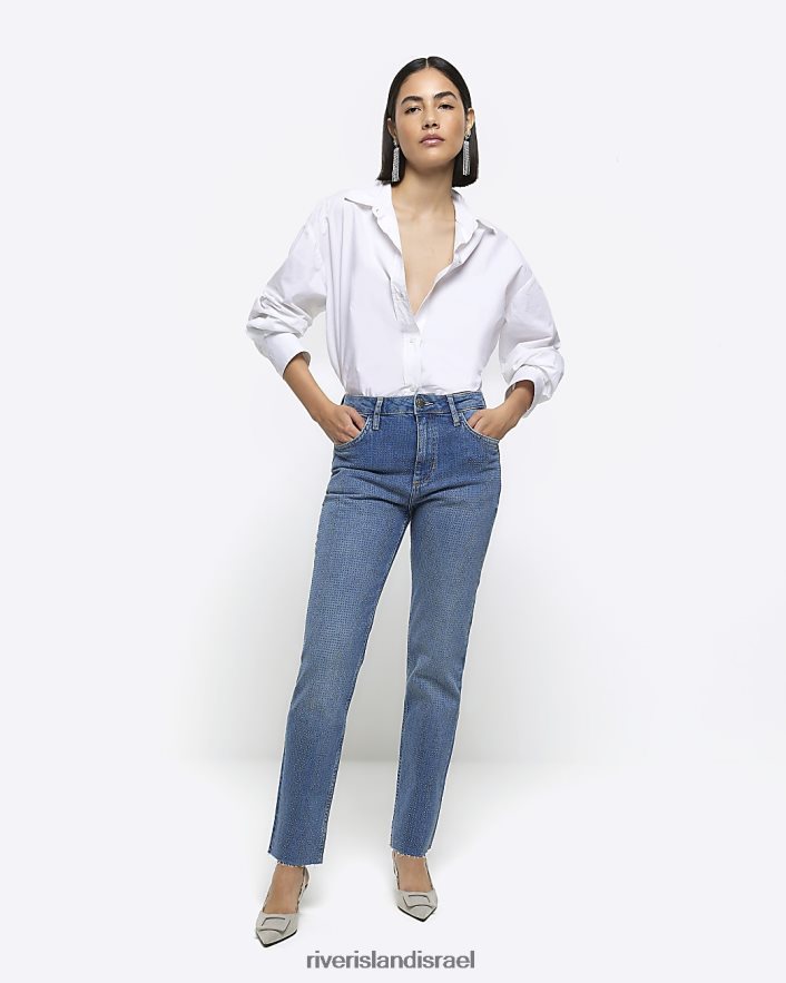 לבוש River Island ג'ינס בגזרה בגזרה גבוהה כְּחוֹל נשים BDZ4083859
