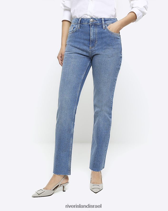 לבוש River Island ג'ינס בגזרה בגזרה גבוהה כְּחוֹל נשים BDZ4083859