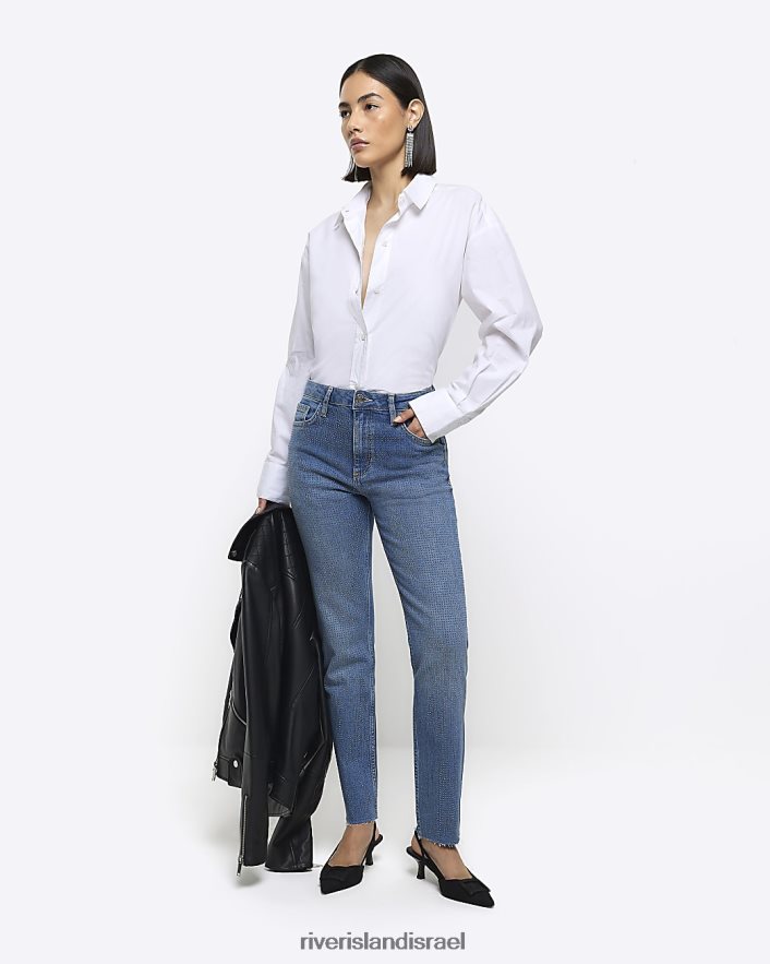 לבוש River Island ג'ינס בגזרה בגזרה גבוהה כְּחוֹל נשים BDZ4083859